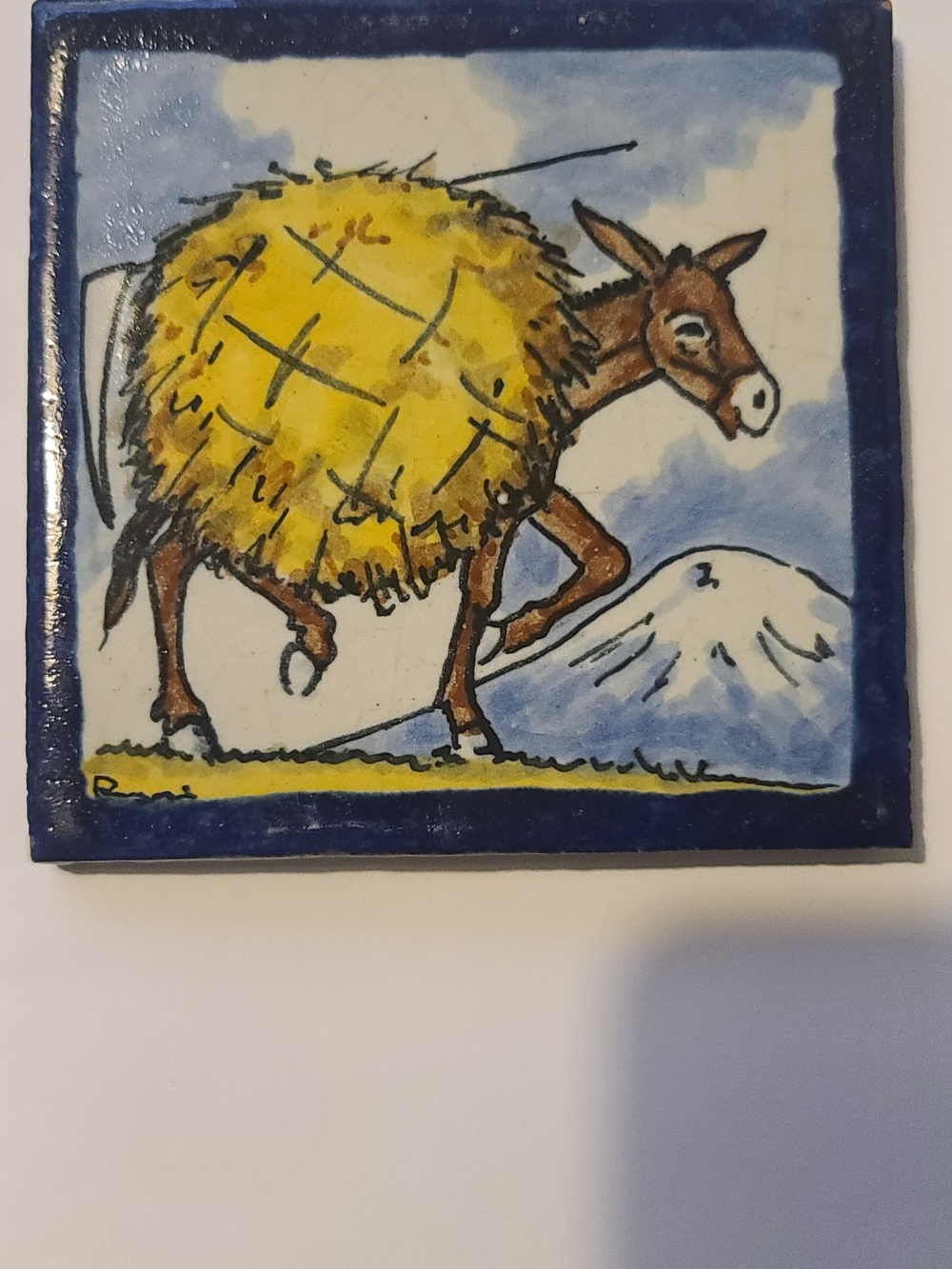 Hand-Painted Donkey Tile Wall Art - Yellow & Blue